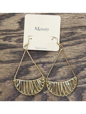 NWT Melody Fashion Dangly Boho Sunburst Teardrop Earrings Gold Yellow 3.50"